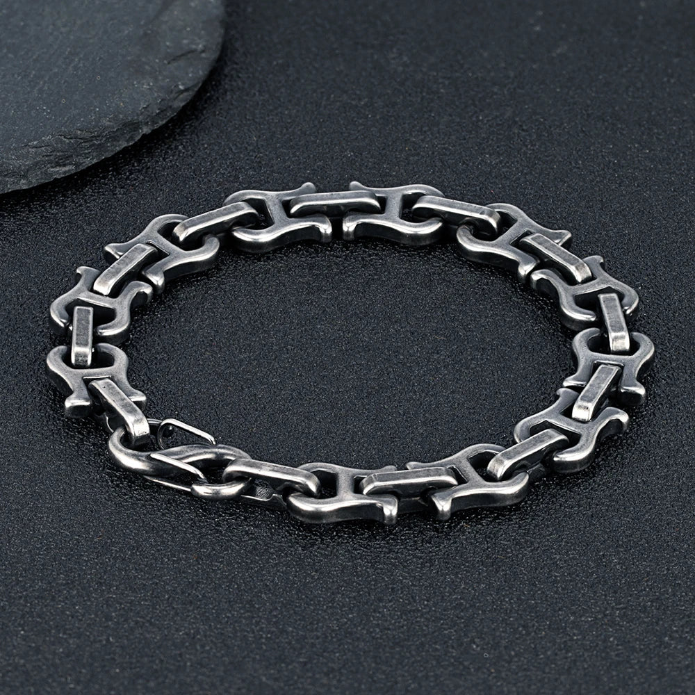 MKENDN Chunky Retro Violin Link Chain Bracelets for Men Vintage Antique Stainless Steel Horseshoe Link Wristband Cool Jewelry