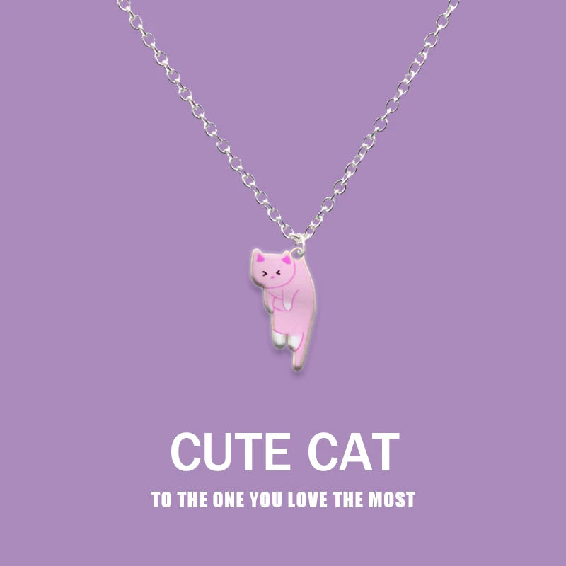 New Creative Cute Cartoon Cat Pendant Necklace For Women Multi Color Kitten Metal Chain Choker Couple Friendship Party Jewelry - Madeinsea©