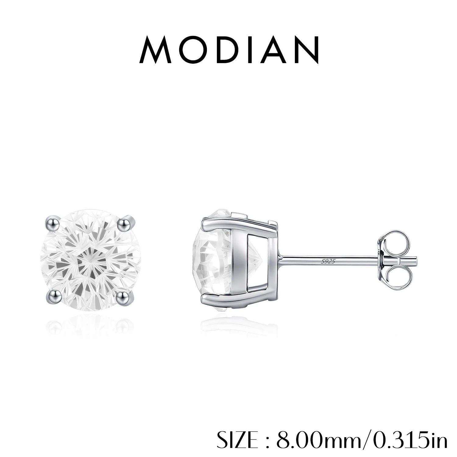 MODIAN 4 Sizes Unisex Ear Studs 925 Sterling Silver Exquisite Firework Cut Round CZ Studs Earrings For Women Fine Jewelry