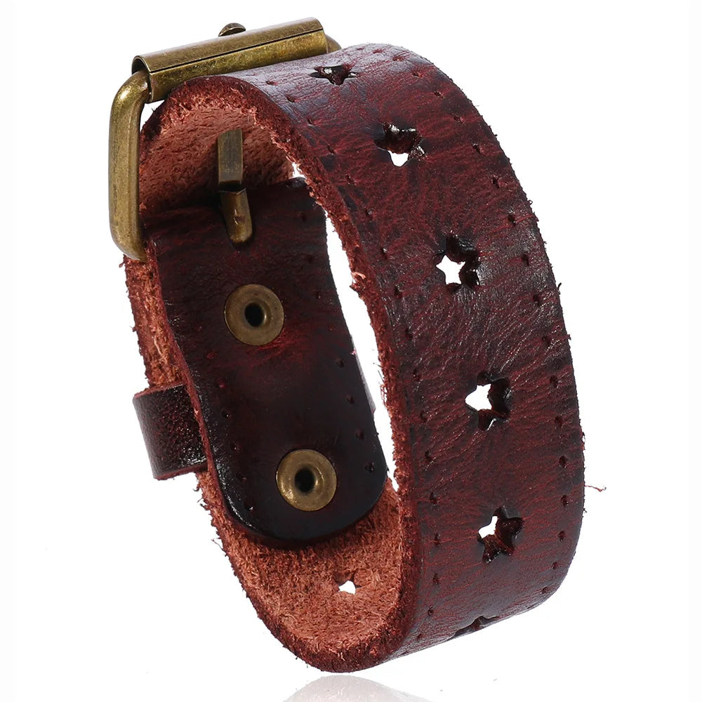 Bracelet MKENDN vintage en cuir véritable pour homme et femme, bracelet de montre à motif étoile, bijou de couple, cadeau