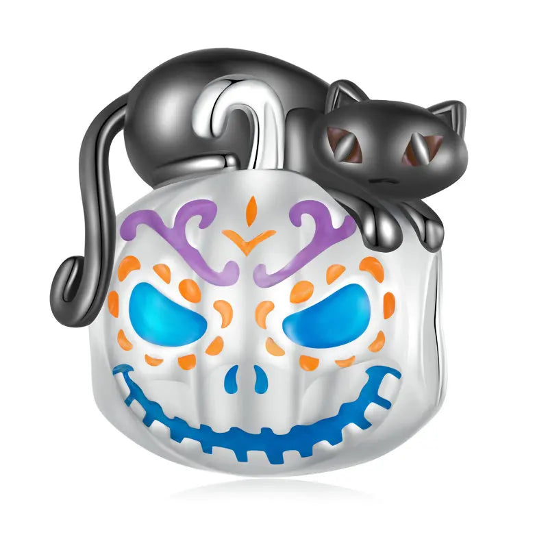 Bamoer 925 Sterling Silver Halloween Pumpkin Charm Magic Crystal Pendant Enamel Luminous Bead for Women DIY Bracelet Accessories