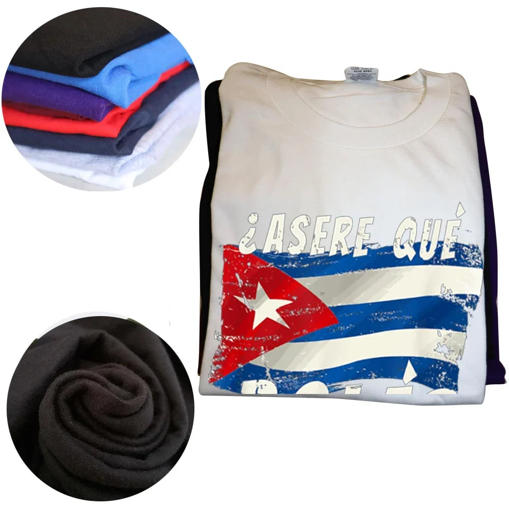 T-shirt d'été à manches courtes en coton avec inscription humoristique « Cuba » et drapeau cubain
