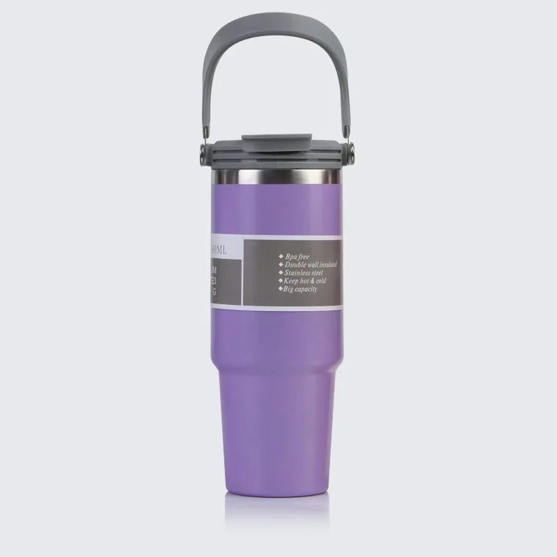 900ml Thermos Cup with Handle Drinking Water Bottle Insulated Stainless Steel Vacuum Water Bottle for Office Home Sports or Car