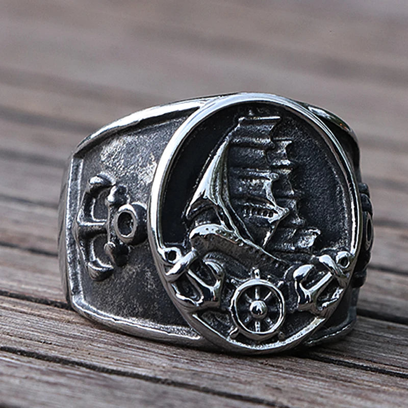 Nordic Sailboat Pirate Ring For Men / 316L Stainless Steel