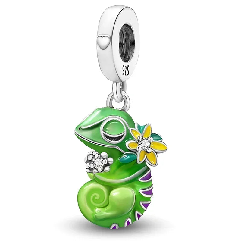 925 Sterling Silver Pink Chameleon  Luminous Firefly Dog Charms Bead Fit Diy Bracelet Bangle Making Gift of High Quality Jewelry