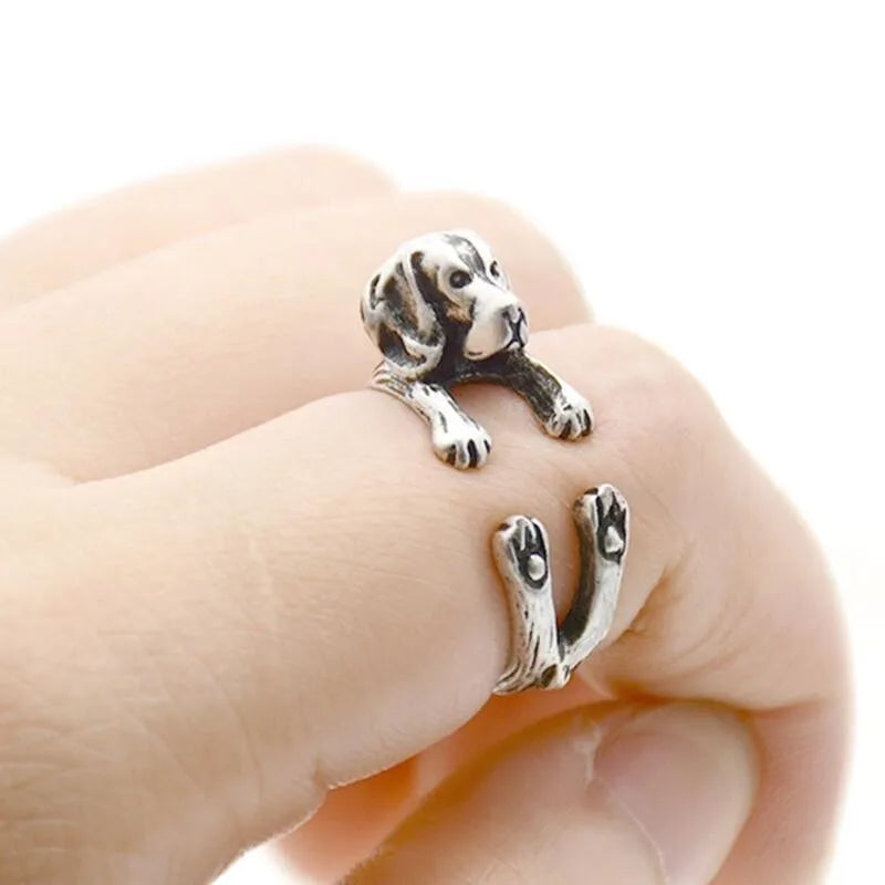 Vintage Hippie Brass Knuckle Cute Beagle&Husky&Boxer Anel Ring Boho Lovely Dog Anillos Animal Rings For Bague Femme Men Jewelry