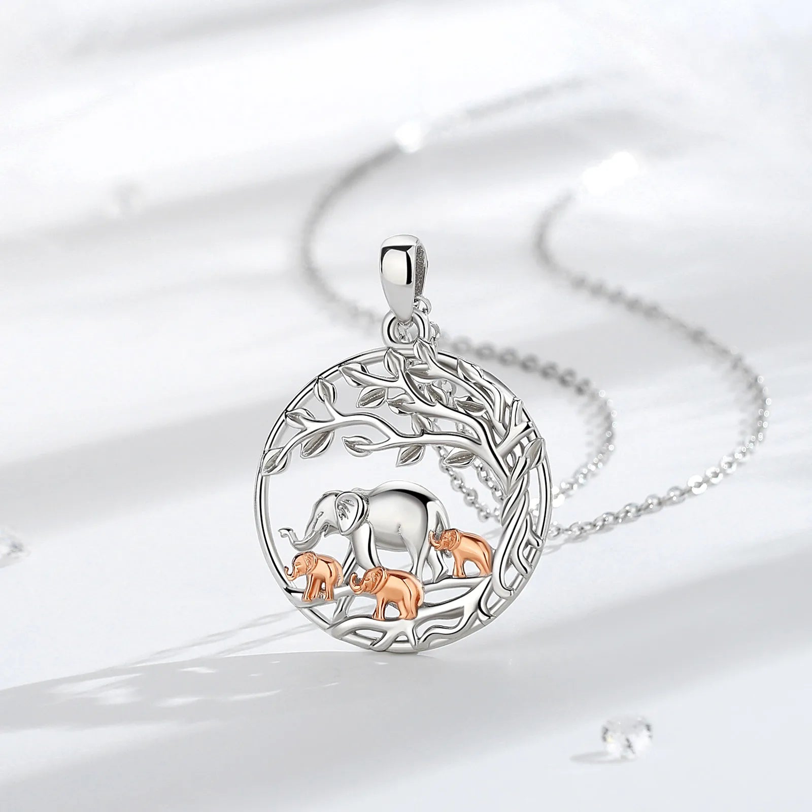 Collier Eudora en argent sterling 925 avec pendentif éléphant et bébé pour femme, bijou fin, cadeau familial significatif