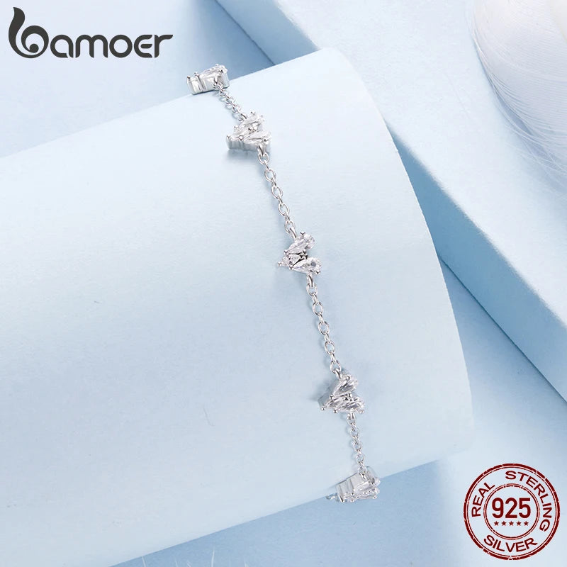 BAMOER Armband aus 925 Sterlingsilber mit kleinem Zirkonia-Herz, verstellbare Kette, leichtes, süßes Geschenk, edler Schmuck für Damen