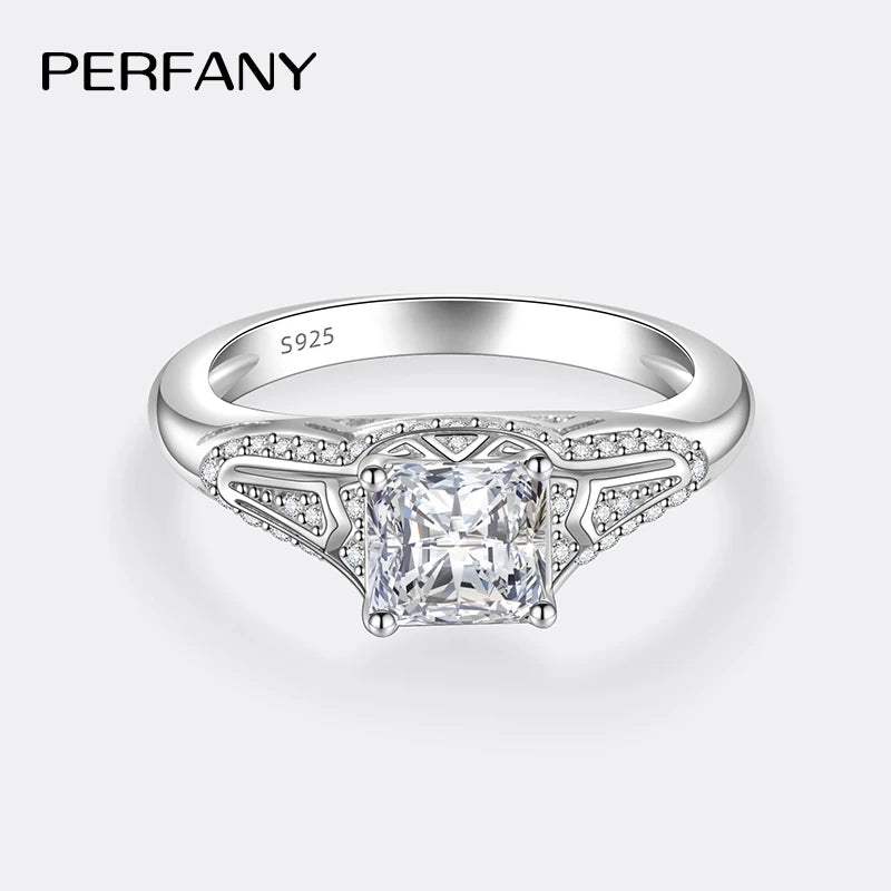 PERMANY 1-2CT Princess Square Cut Moissanite Ring for Women S925 Pure Silver Laboratory Diamond Wedding Fashion Jewelry ﻿