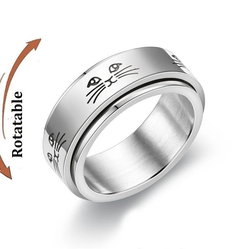 Silver Color Spinning Anxiety Rings for Men Women Star Moon Relaxing Ring 2025 Stainless Steel Anti Stress Rings Knuckle Jewelry