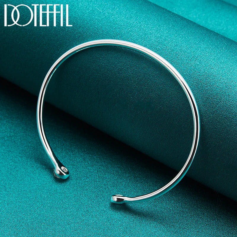 DOTEFFIL 925 Sterling Silver 4mm Smooth Solid Bead Bracelet Cufflinks Bangles For Women Men Wedding Engagement Party Jewelry