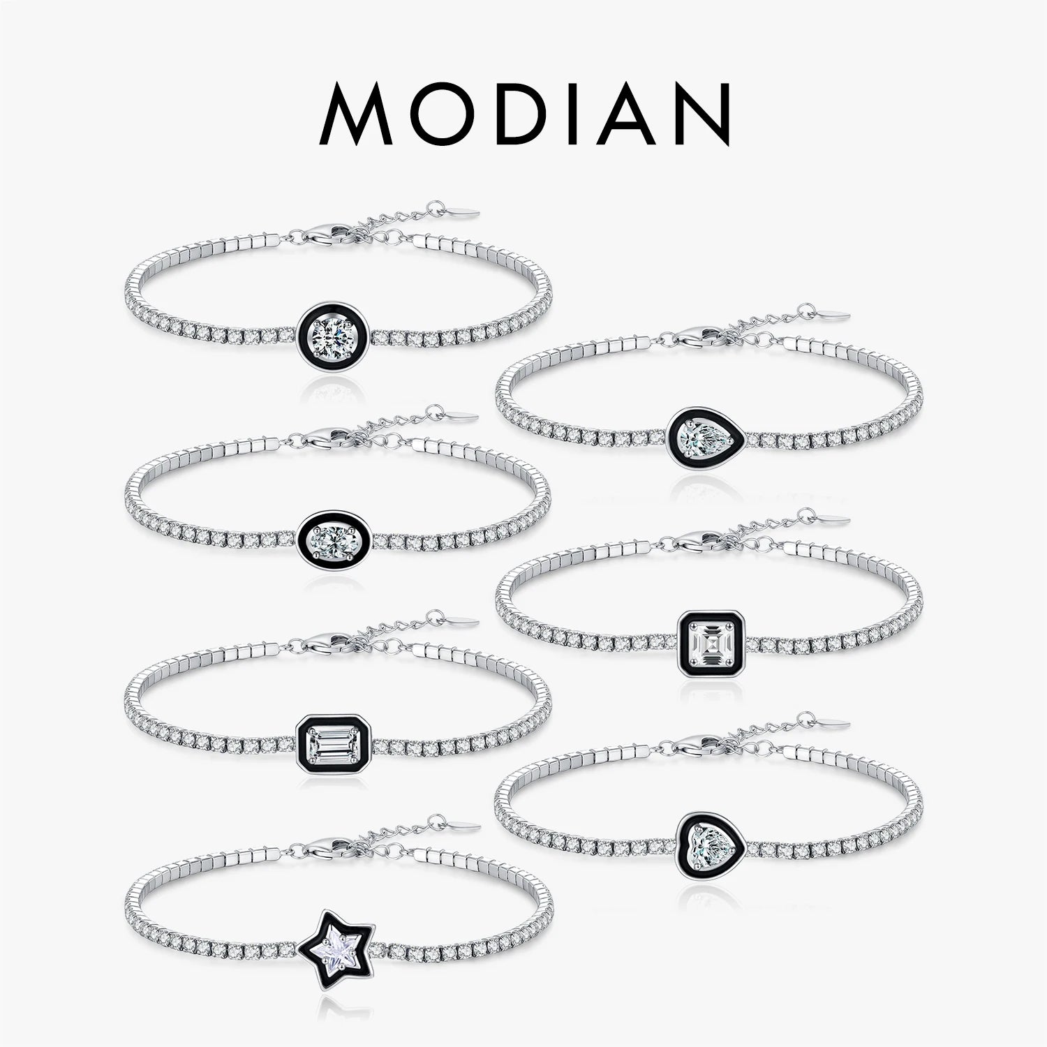 MODIAN 925 Sterling Silver Shinning Stackable Bracelets Stars Geometric Heart Water Drop CZ Tennis Bracelets For Women Jewelry