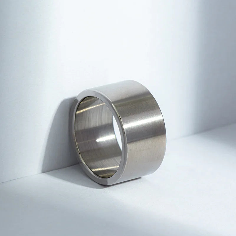 European and American Fashion 12mm Wide Titanium Steel Ring, Men's Frosted Scratch Resistant Stainless Steel Ring Wholesale