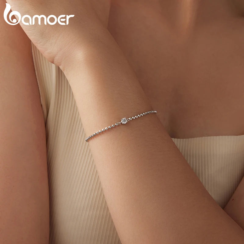 BAMOER Sparking Moissanite Beads Bracelet Round Cut Adjustable Wrist Chain for Women Teens 925 Sterling Silver Birthday Gift - Madeinsea©