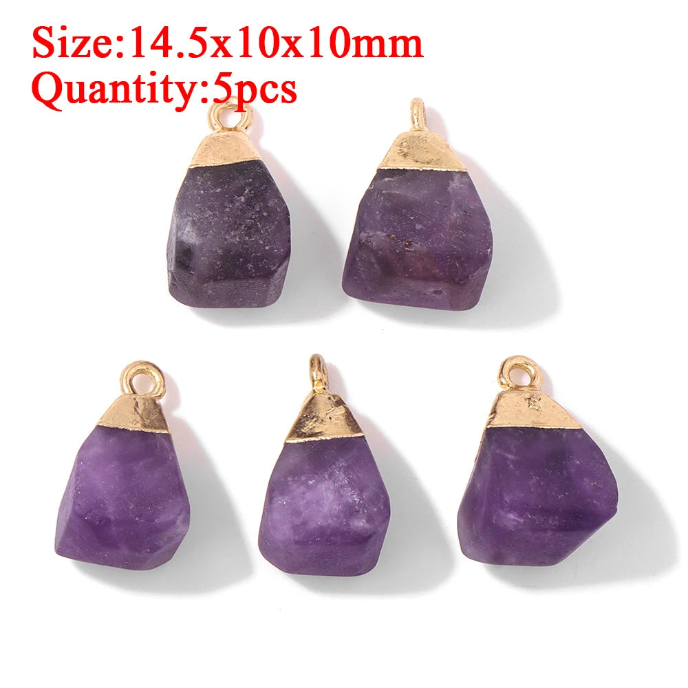 Wholesale Natural Amethyst Pendant Connector Reiki Hexagon Sun Bag Sun Stone Charm For Handmade Women Necklace Bracelet Jewelry