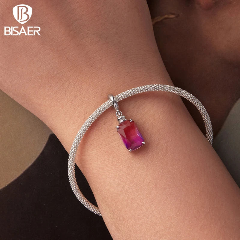 BISAER 925 Sterling Silver Ombre Perfume Bottle Charm Bead Perfume Bottle Pendant for Women DIY Bracelet & Neckalce Fine Jewelry