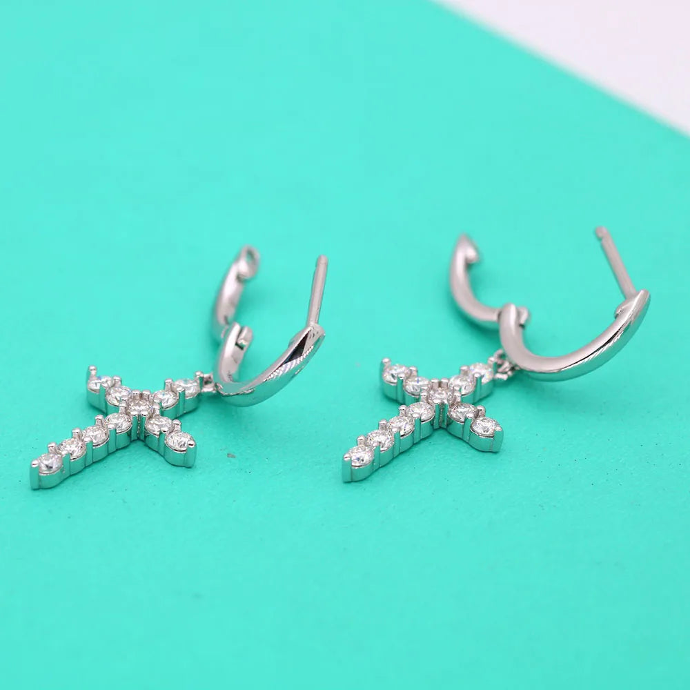 Serenity 2mm D Color Moissanite Cross Earrings for Women Gift 100% S925 Sterling Silver Plated Pt950 Drop Earrings Fine Jewelry - Madeinsea©