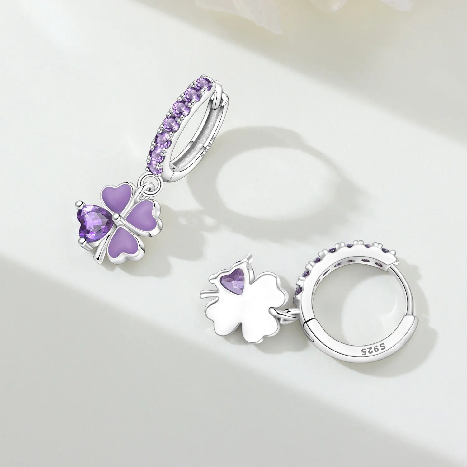 PANPOKI 925 Sterling Silver Purple Zircon Four-leaf Clover Drop Earrings Women Earrings Charm Trend Versatile Jewelry Gifts