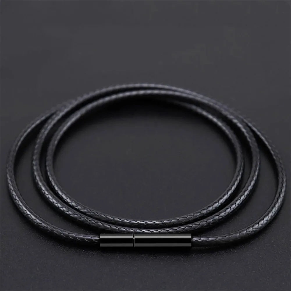 MKENDN Black Leather Chain Necklace for Diy Women Men Handmade Braid Rope Long Necklace 40/50/60/70CM Neck Pendant Chain Jewelry