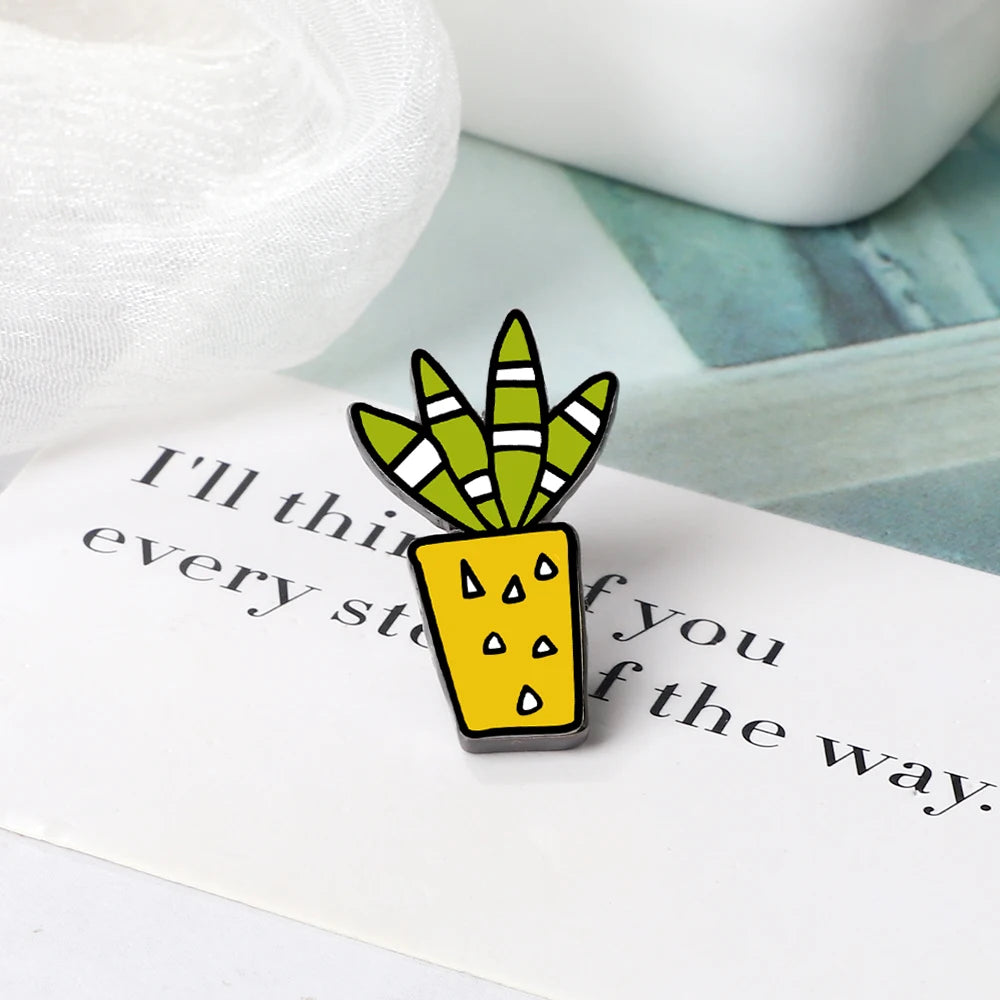 12 Styles Cute Cactus Enamel Pins Metal Plant Brooches Women Men Jeans Coat Lapel Pin Badges Kids Backpack Decoration Jewelry