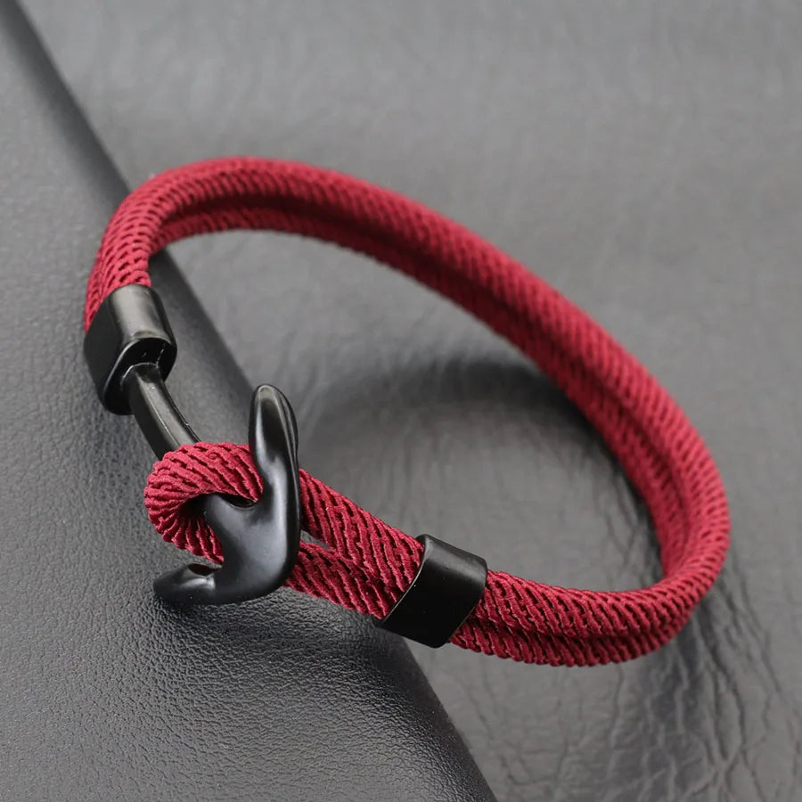 New Men Anchor Bracelet 2025 Handcrafted Nautical Wrap Rope Braslet Beach Surfing Casual Jewelry Lucky Red Thread Braclet Joias