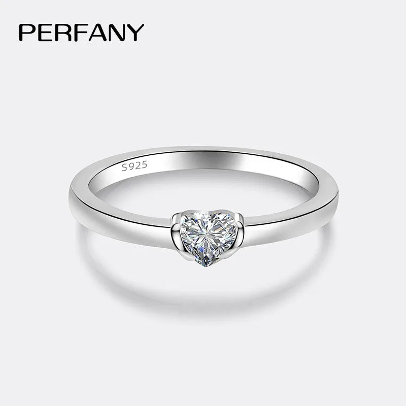 PERFANY 0.3CT Heart Cut Moissanite Ring for Women S925 Pure Silver Classic Wedding Ring Fashion Jewelry Party Gift - Madeinsea©