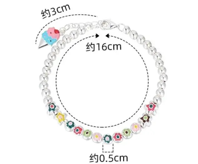 Handmade Bohemian 925 Sterling Silver Flower Rainbow Enamel Beads Chain Ice Cream Charm Bracelet Pulseiras For Women Girl Gift