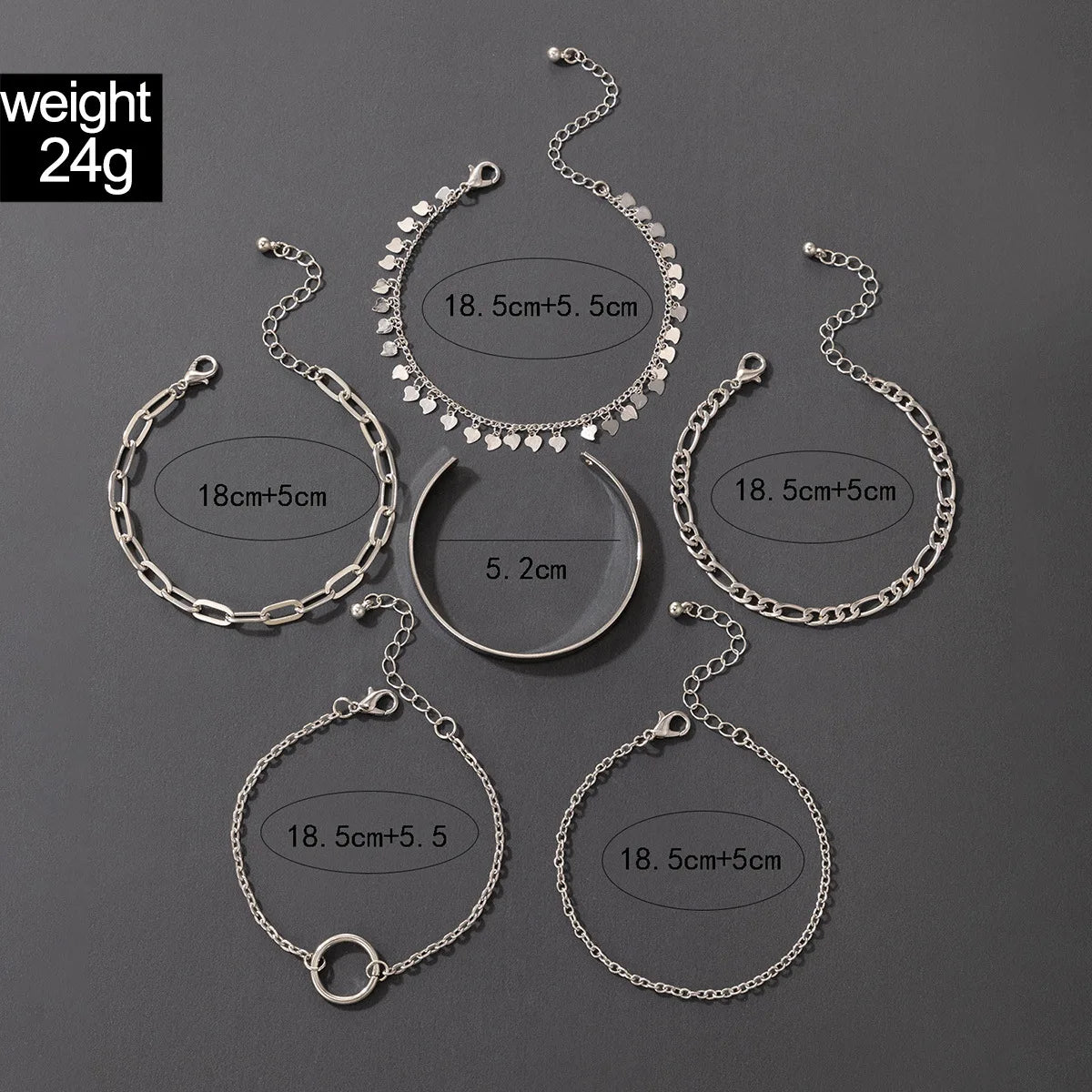 Boho Gold Color Link Chain Bracelet Set For Women Geometric Round Circle Tassel Charm Open Bangle Female Jewelry