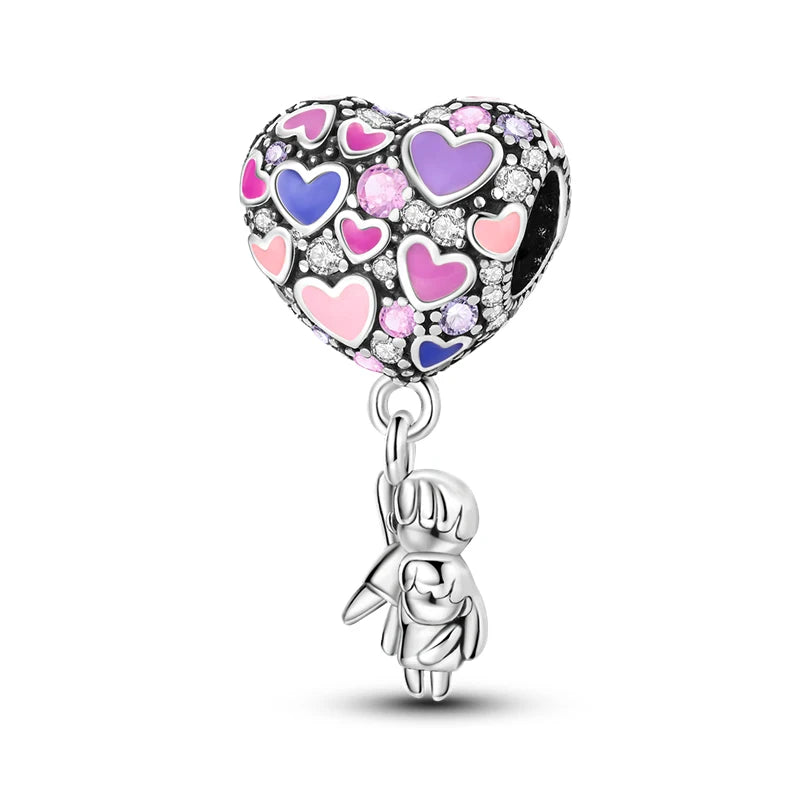 Romantic 925 Silver Couple Colourful Heart Shaped Hot Balloon Charms Beads Fit 3mm 925 Original Bracelets DIY Jewelry Gifts