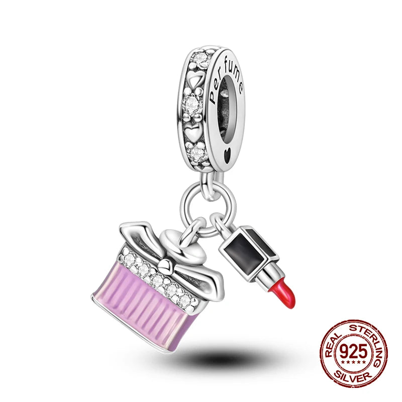 100% 925 Sterling Silver Perfume Headphones Pink Princess Daily Charms Beads Fit 3mm 925 Original Bracelet Fine DIY Jewelry