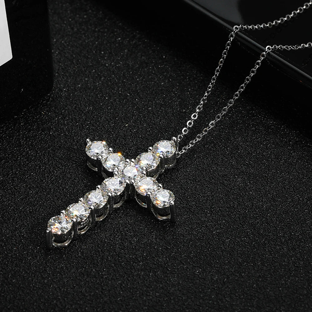 3mm 4mm 5mm Moissanite Cross Necklace GRA Certified S925 Silver Jesus Pendant Neck Chain for Women Engagement Bridal Fine Jewely - Madeinsea©