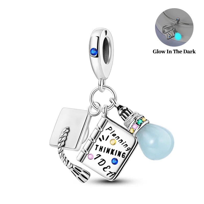 New 925 Silver Trencher Cap Graduation Season Charms Beads Fit 3mm 925 Original Bracelets DIY Unique Jewelry Graduation Gift