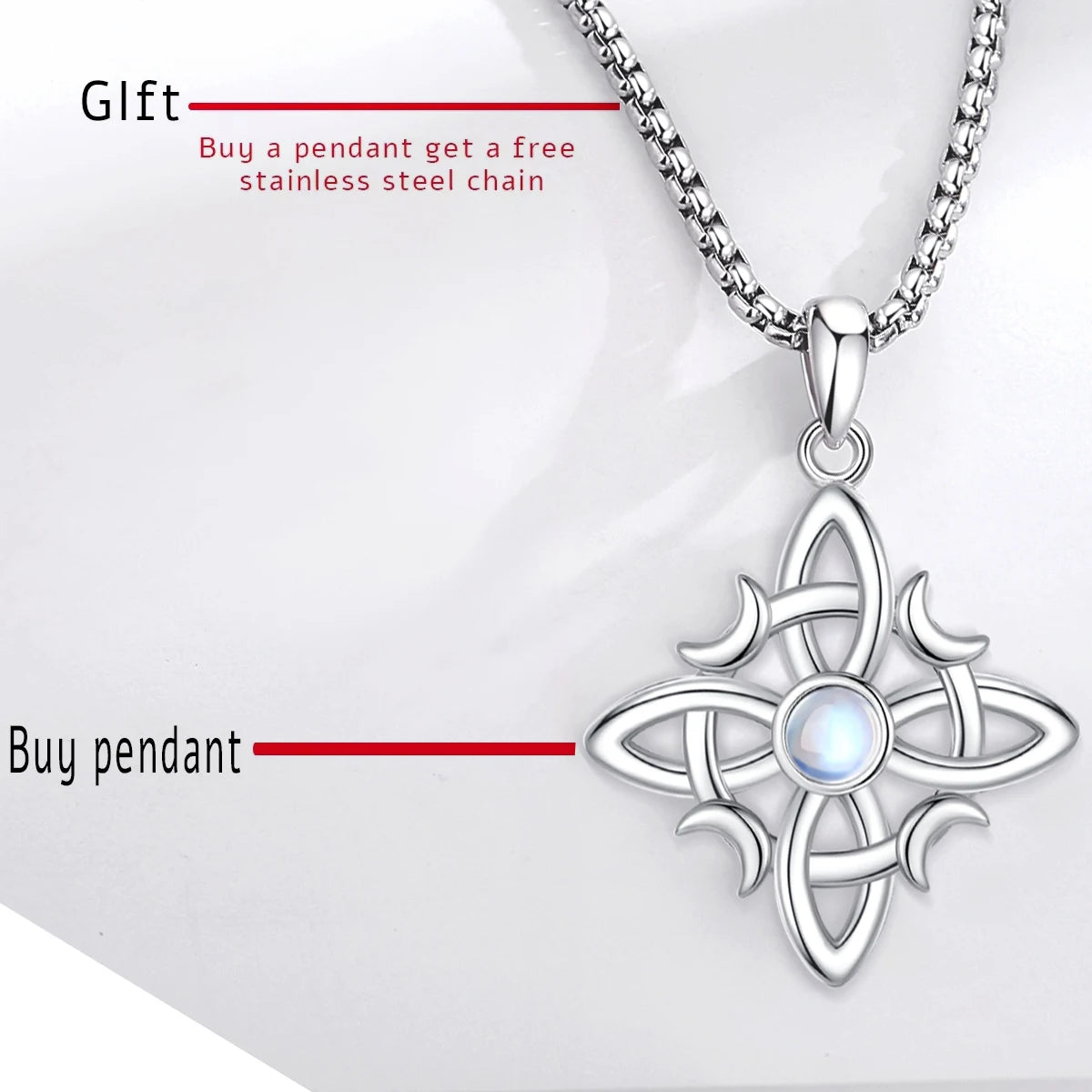 Colliers Eudora Nudo de Bruja en argent 925, pendentifs originaux en forme de nœud de sorcière pour femmes, pierre de lune, nœud celtique, amulette, bijoux Wicca, cadeau