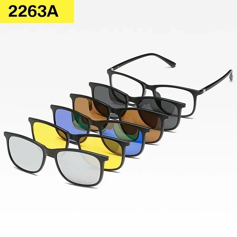 6 In 1 Custom Men Women Polarized Optical Magnetic Sunglasses Clip Magnet Clip on Sunglasses Polarized Clip on Sun Glasses Frame