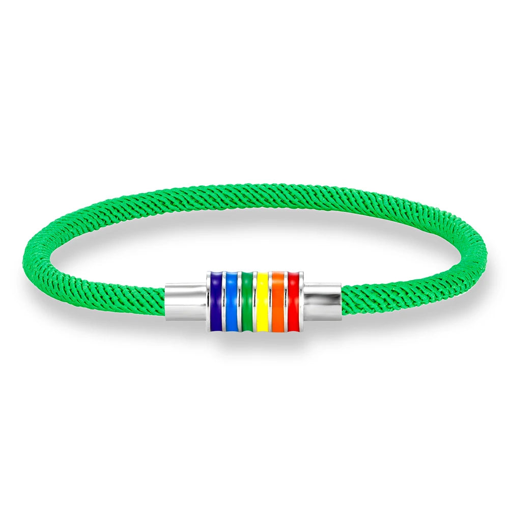 MKENDN Minimalist Rope Bracelet Unisex Stainless Steel Rainbow Clasp Waterproof Natuical Rope Braslet Gift For Lovers LGBT