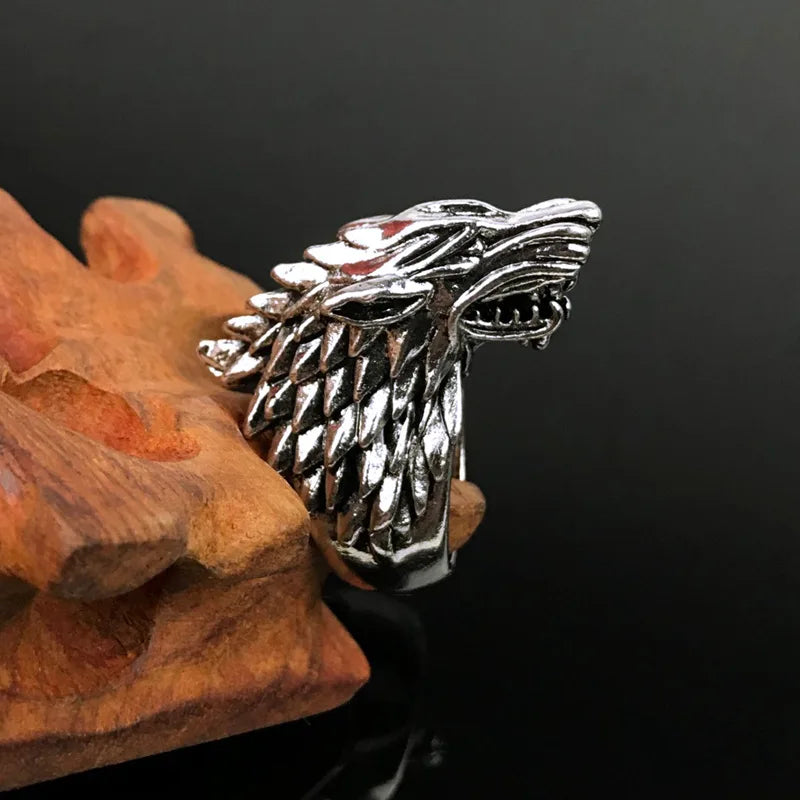 Retro Direwolf Ring The Song of Ice and Fire Punk Gothic Open Ring For Men Zinc Alloy Jewelry Game of Thrones Accessories Gifts