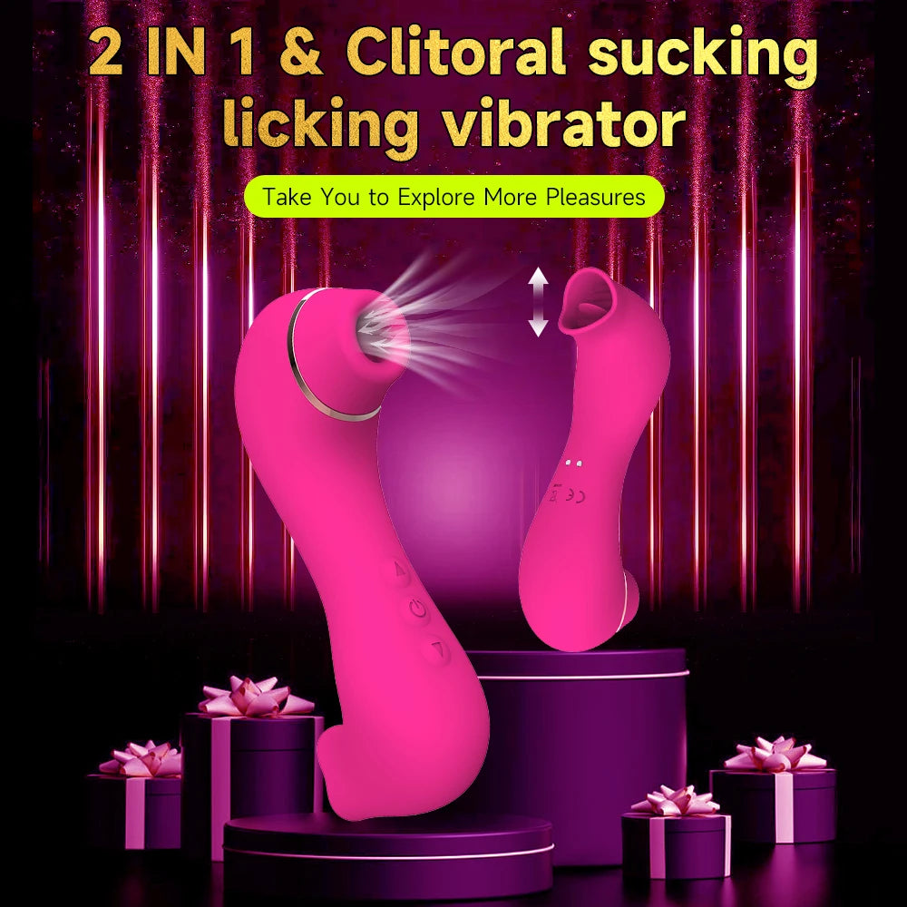 Double Stimulation Clitoral Sucking Vibrator  Clit Tongue G spot Massager Oral Nipple Vaginal Sex Toys for Women & Couples