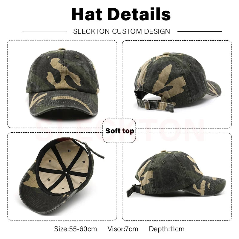 SLECKTON Custom Logo Baseball Cap Unisex Summer Camouflage Embroidery Design Brand Picture Print DIY Sun Hat for Men