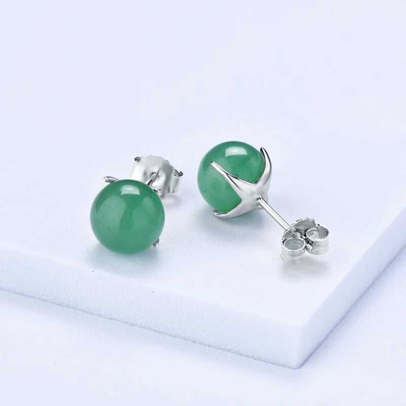 OXTAO 925 Sterling Silver 6.5-7mm/7.5-8mm Women's Simple Four-Claw Earrings Natural Green Gem Stone Earrings For Women Jewelry