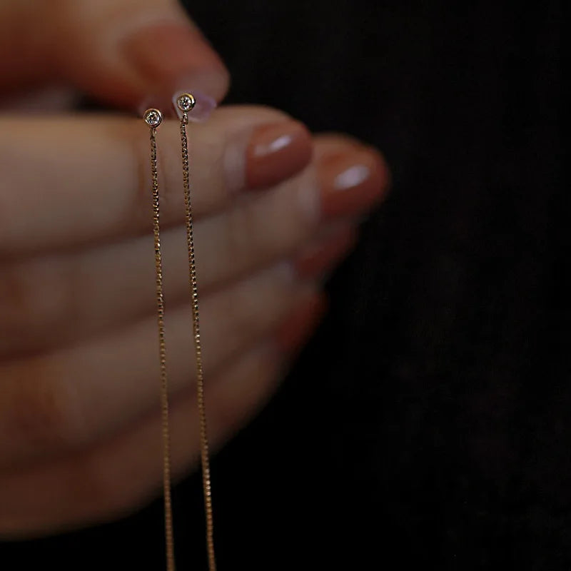 925 Sterling Silber Mode Einzelner Zirkon Lange Quaste Ohr Draht Ohrring für Frauen Schöne Hochzeit Partei Schmuck Zubehör