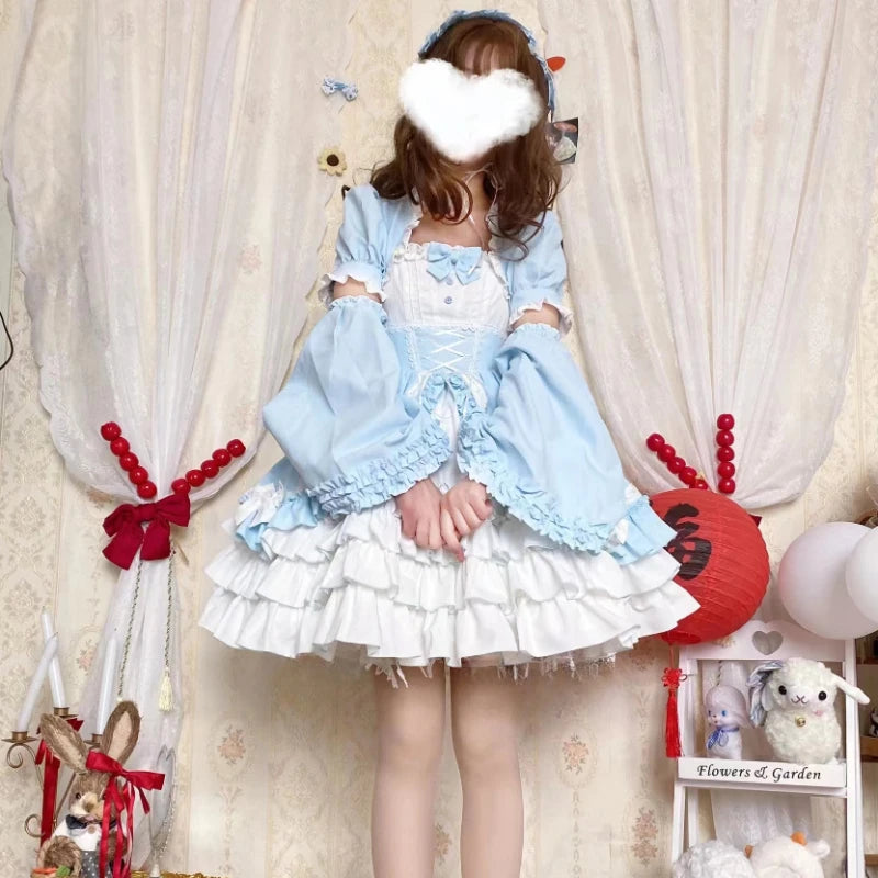 Victorian Vintage Lolita Dress Women Gothic Y2k Puff Short Sleeve Laminated Flounces Mini Dresses Bow Ruffles Princess Vestidos - Madeinsea©