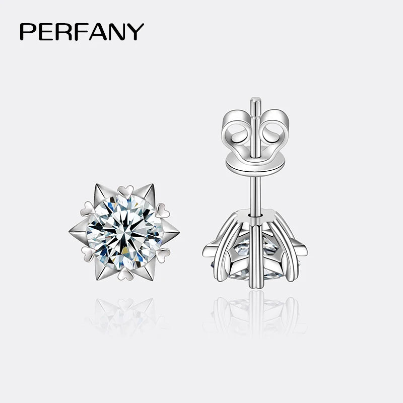 PERFANY 0.3-2CT Moissanite Earrings for Women S925 Pure Silver Six Claw Snowflake Laboratory Diamond Wedding Exquisite Jewelry - Madeinsea©