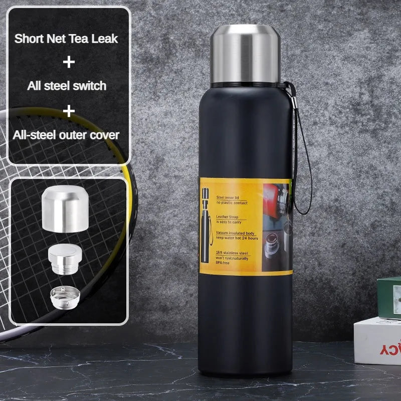 Large-capacity Thermos Cup 304 Stainless Steel Outdoor Portable Mountaineering Sports Water Bottle with Rope 500/750/1000/1500ml