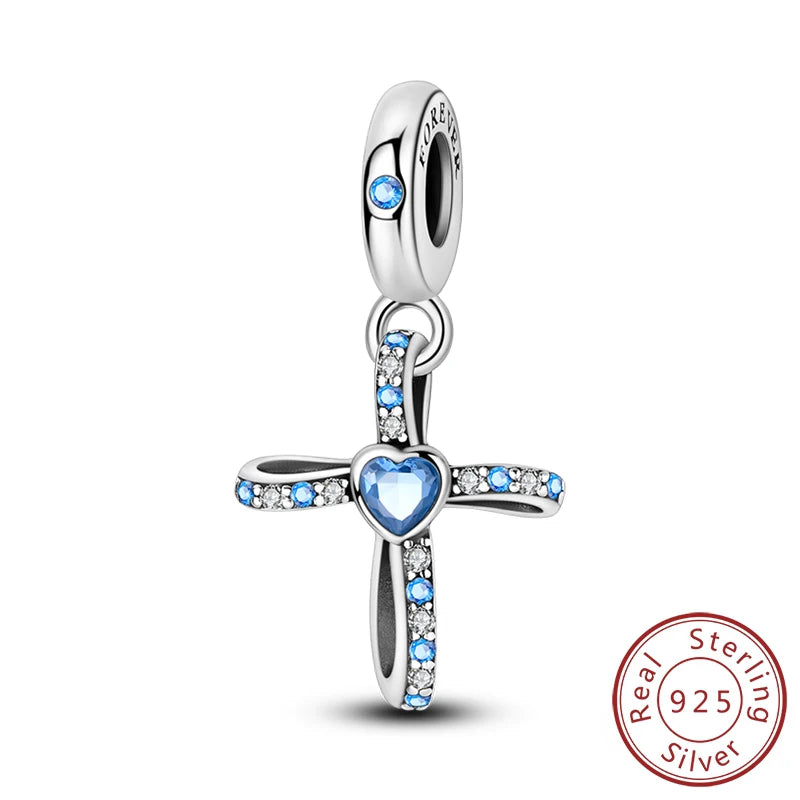 100% 925 Sterling Silver Charms Beads Bible Zircon Cross Jesus Both Hands Pray Fit 925 Original Bracelets Fine DIY Party Jewelry