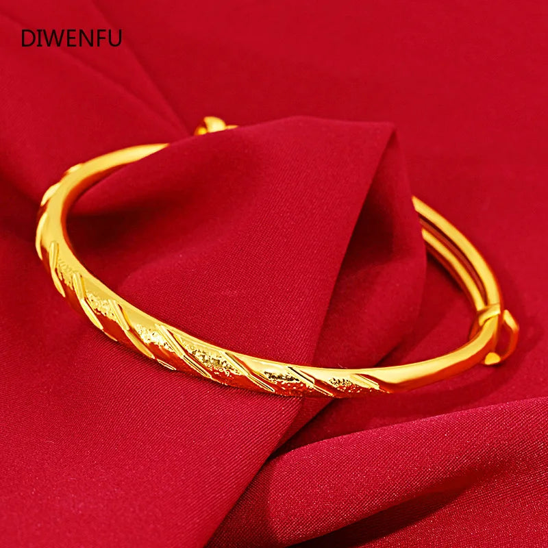 Soild 999 Yellow Gold Bangles Jewelry for Women Not Fade Gold Wedding Pulseira Feminina Bizuteria Gold Trendy Bracelets Females
