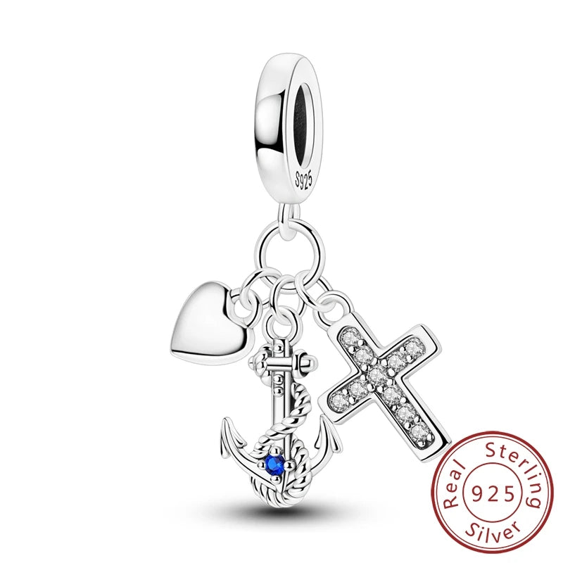 100% 925 Sterling Silver Charms Beads Bible Zircon Cross Jesus Both Hands Pray Fit 925 Original Bracelets Fine DIY Party Jewelry