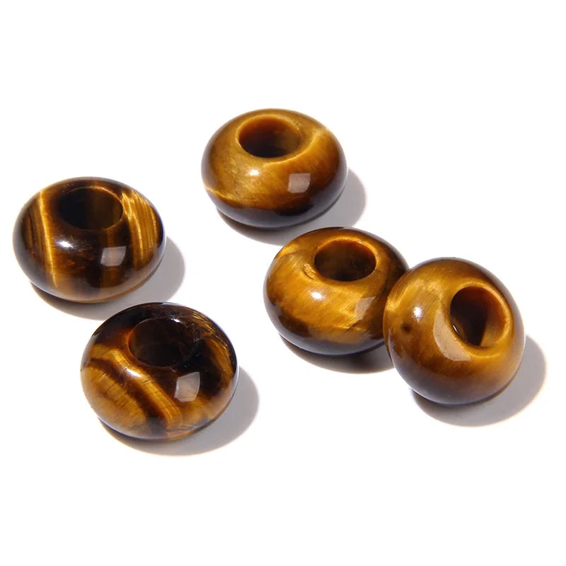 5PCS Natural Big Hole Round Abacus Bead 14mm Opal Tiger Eye Jade Hollow Stone Pendant For Jewelry Making Necklace Earrings DIY