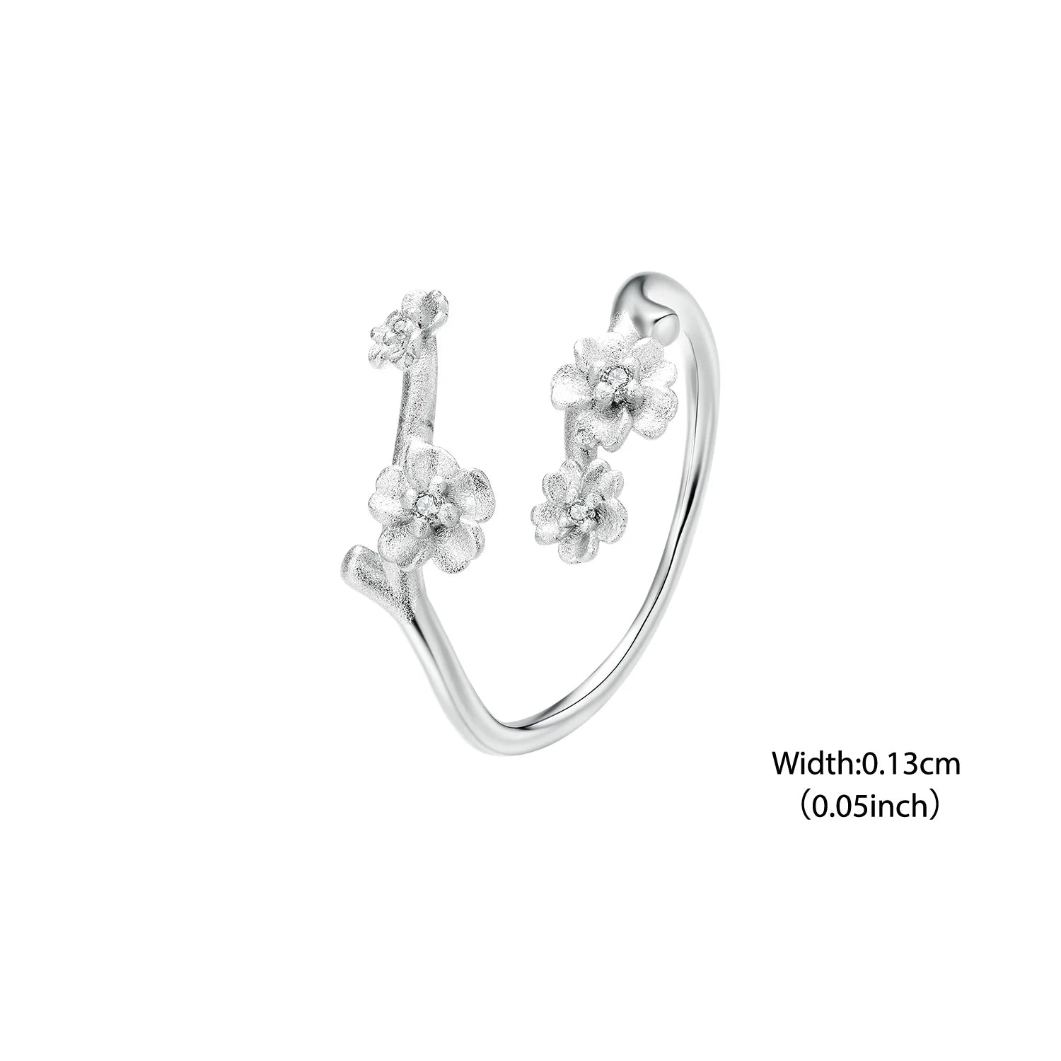BISAER 925 Sterling Silver Plum Blossom Open Ring Flower Adjustable Band Plated White Gold for Women Party Original Fine Jewelry