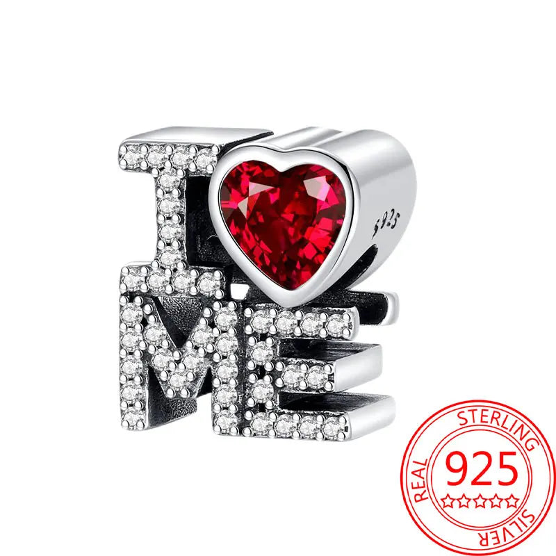 925 Sterling Silver Sparkling Pink Heart Charm Pendant Beads Fit Original Bracelet for Women Valentine Day Jewelry Gifts