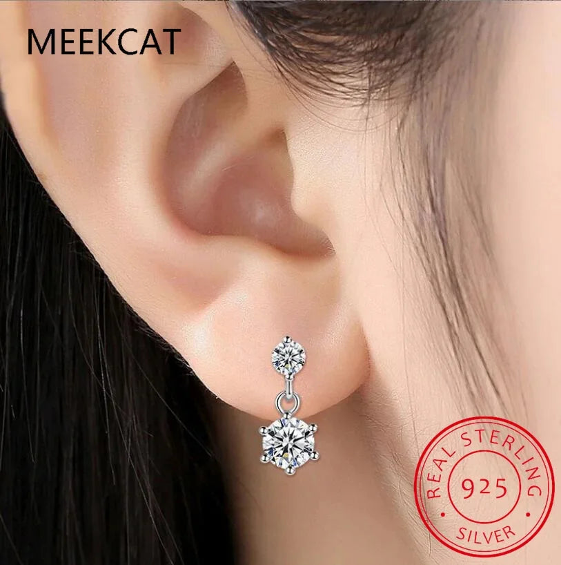 New VVS1 D Color Round Cut Eerrings for Women Test Passed Moissanite Diamond 925 Sterling Silver Earrings Fine Jewelry